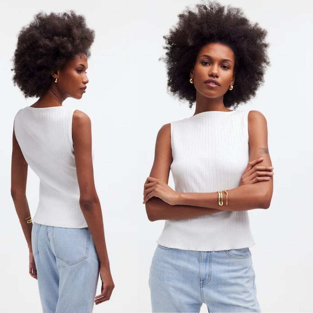 NEW Madewell Ribbed Boatneck Tank White Minimalist Capsule Size Small Preppy